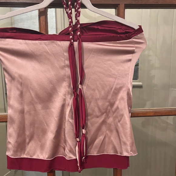 Satin Off-Shoulder Top in Pink and Red - Picture 4 of 4